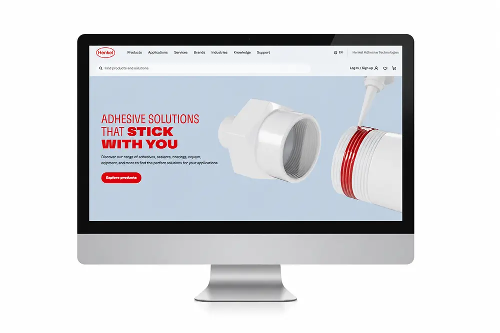 Zaslon monitora na kojem je prikazana internetska stranica Henkel Adhesive Technologies.